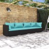 4-tlg. Garten-Lounge-Set mit Auflagen Poly Rattan Schwarz