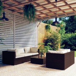 6-tlg. Garten-Lounge-Set mit Auflagen Poly Rattan Braun