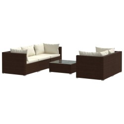 6-tlg. Garten-Lounge-Set mit Auflagen Poly Rattan Braun