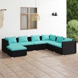 7-tlg. Garten-Lounge-Set mit Kissen Poly Rattan Schwarz