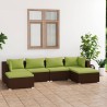 6-tlg. Garten-Lounge-Set mit Auflagen Poly Rattan Braun