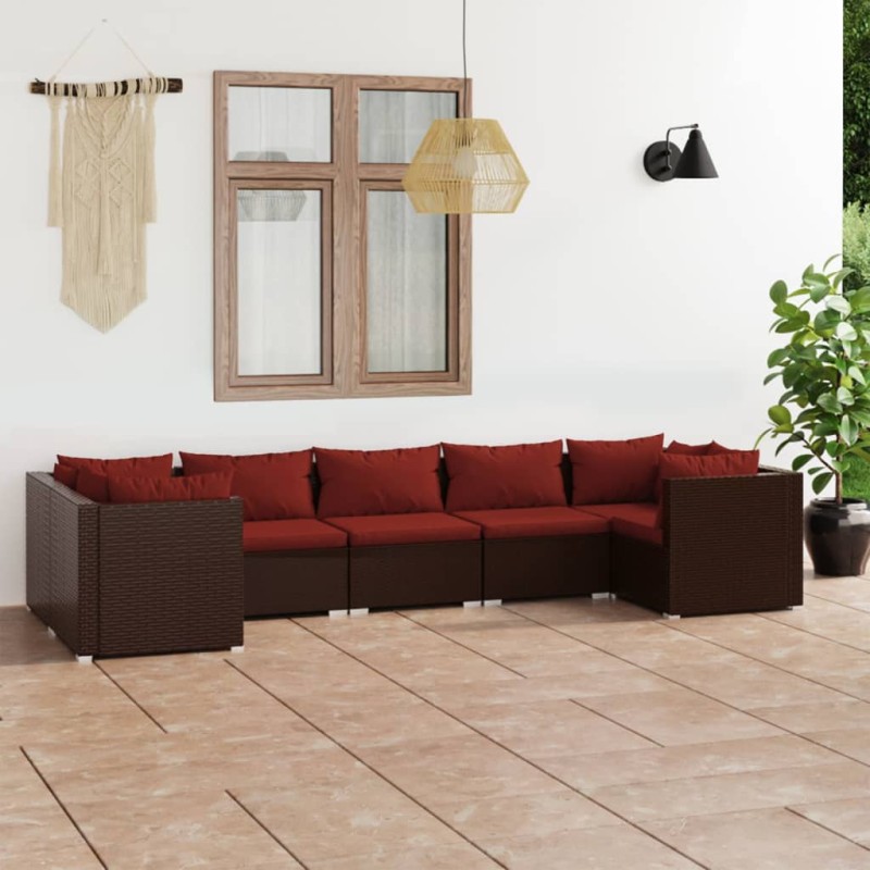 7-tlg. Garten-Lounge-Set mit Kissen Poly Rattan Braun