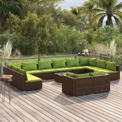 13-tlg. Garten-Lounge-Set mit Kissen Braun Poly Rattan