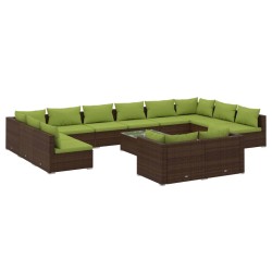 13-tlg. Garten-Lounge-Set mit Kissen Braun Poly Rattan