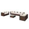 9-tlg. Garten-Lounge-Set mit Kissen Poly Rattan Braun