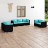 7-tlg. Garten-Lounge-Set mit Kissen Poly Rattan Schwarz