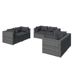 6-tlg. Garten-Lounge-Set mit Kissen Poly Rattan Grau