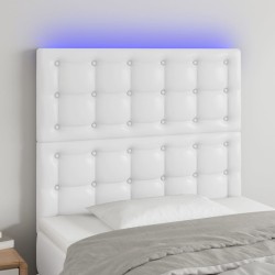 LED Kopfteil Weiß 100x5x118/128 cm Kunstleder