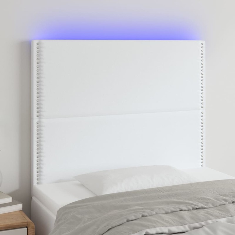 LED Kopfteil Weiß 100x5x118/128 cm Kunstleder