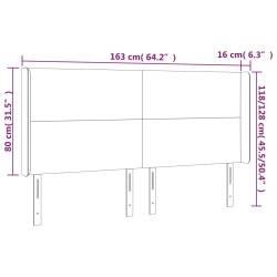 LED Kopfteil Hellgrau 163x16x118/128 cm Samt