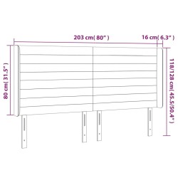 LED Kopfteil Hellgrau 203x16x118/128 cm Stoff