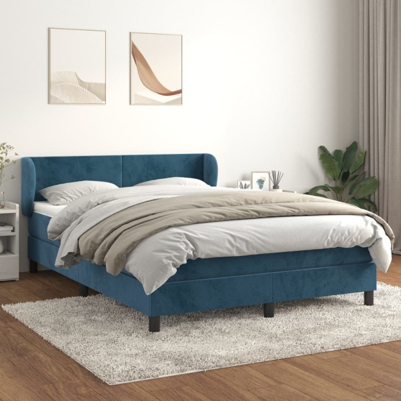 Boxspringbett mit Matratze Dunkelblau 140x200 cm Samt