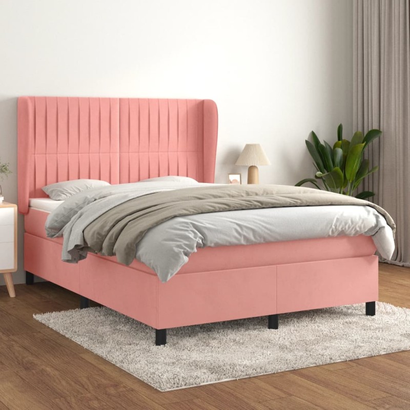 Boxspringbett mit Matratze Rosa 140x190 cm Samt