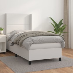 Boxspringbett mit Matratze Weiß 90x200 cm Kunstleder