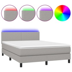 Boxspringbett mit Matratze & LED Hellgrau 140x190 cm Stoff