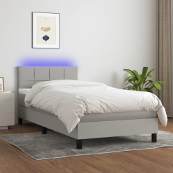 Boxspringbett mit Matratze & LED Hellgrau 100x200 cm Stoff