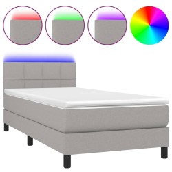 Boxspringbett mit Matratze & LED Hellgrau 100x200 cm Stoff