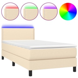 Boxspringbett mit Matratze & LED Creme 80x200 cm Stoff