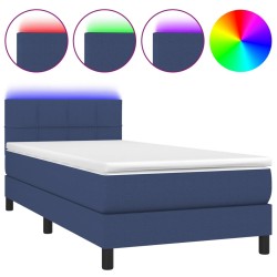 Boxspringbett mit Matratze & LED Blau 90x200 cm Stoff