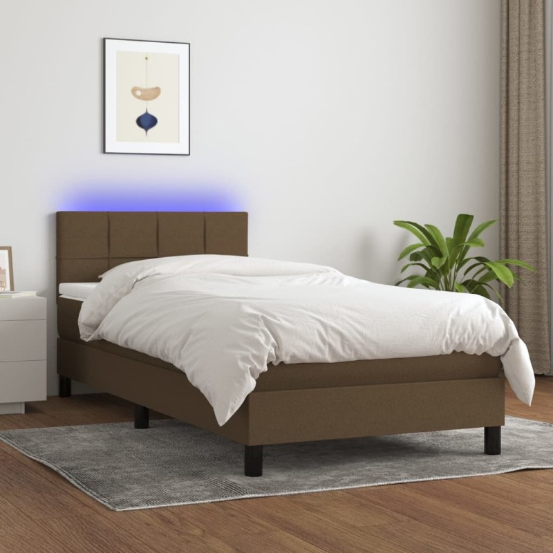 Boxspringbett mit Matratze & LED Dunkelbraun 80x200 cm Stoff