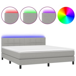 Boxspringbett mit Matratze & LED Hellgrau 180x200 cm Stoff