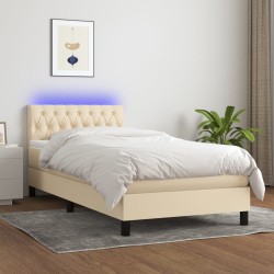 Boxspringbett mit Matratze & LED Creme 90x200 cm Stoff