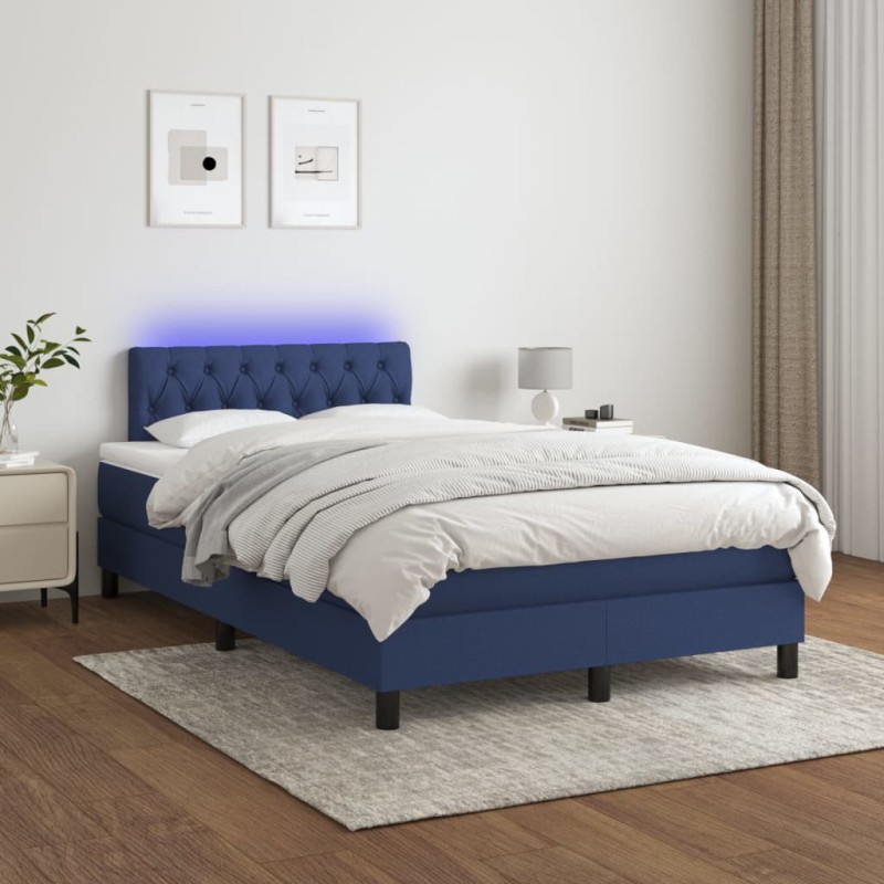 Boxspringbett mit Matratze & LED Blau 120x200 cm Stoff