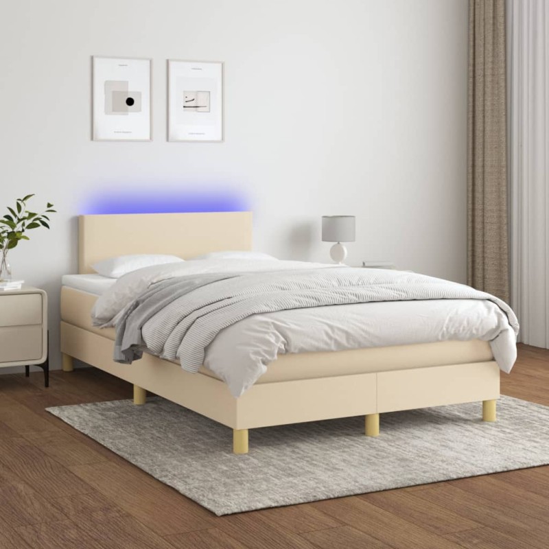 Boxspringbett mit Matratze & LED Creme 120x200 cm Stoff