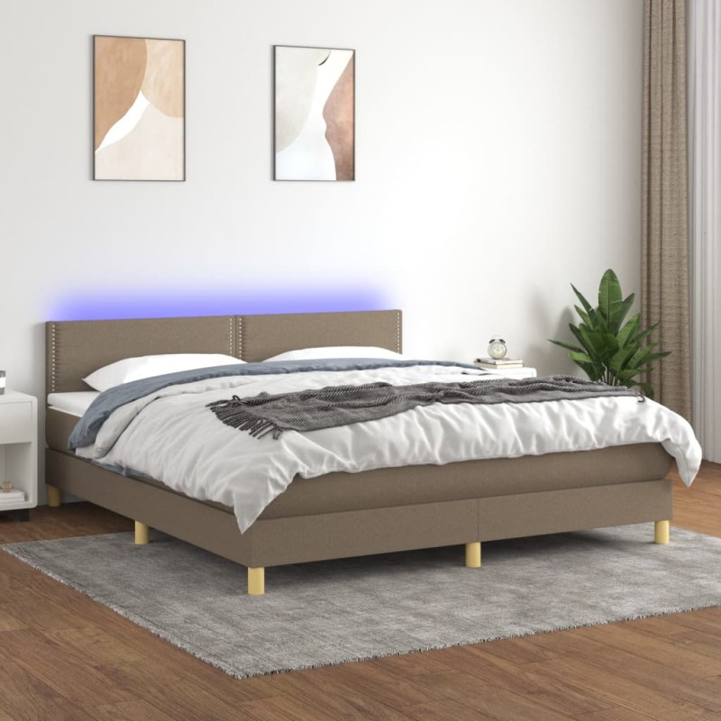 Boxspringbett mit Matratze & LED Taupe 160x200 cm Stoff