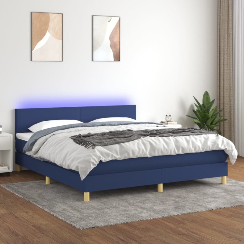 Boxspringbett mit Matratze & LED Blau 160x200 cm Stoff