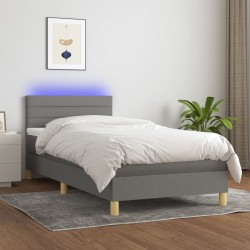 Boxspringbett mit Matratze & LED Dunkelgrau 90x190 cm Stoff