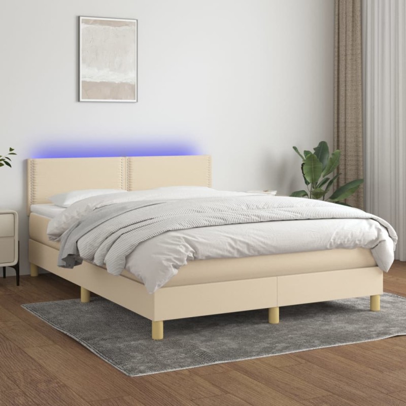 Boxspringbett mit Matratze & LED Creme 140x200 cm Stoff