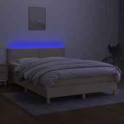 Boxspringbett mit Matratze & LED Creme 140x200 cm Stoff