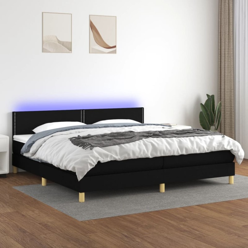 Boxspringbett mit Matratze & LED Schwarz 200x200 cm Stoff