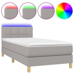 Boxspringbett mit Matratze & LED Hellgrau 90x190 cm Stoff