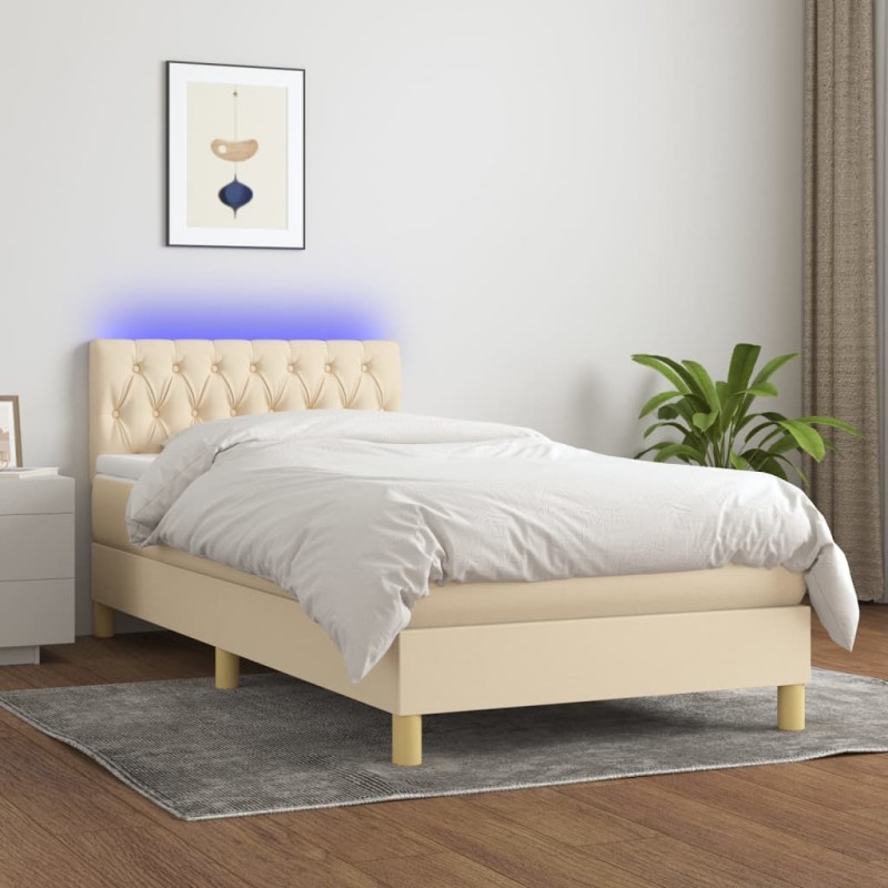 Boxspringbett mit Matratze & LED Creme 100x200 cm Stoff