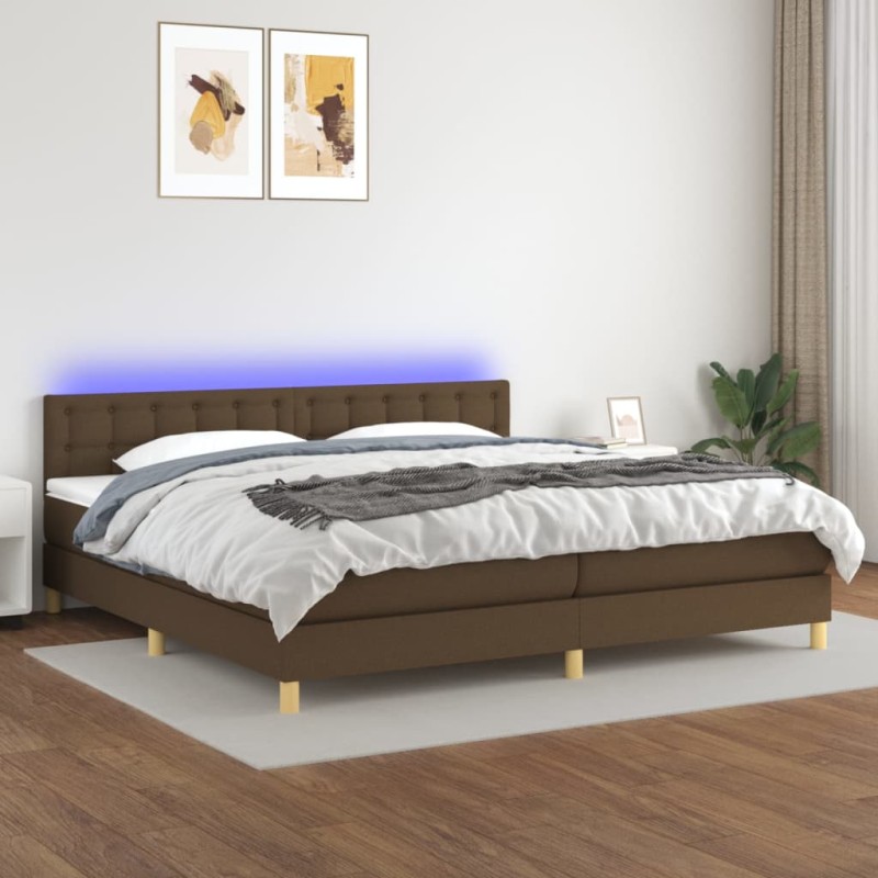 Boxspringbett mit Matratze & LED Dunkelbraun 200x200 cm Stoff