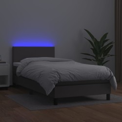 Boxspringbett mit Matratze & LED Grau 90x200 cm Kunstleder