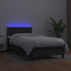 Boxspringbett mit Matratze & LED Schwarz 90x190 cm Kunstleder