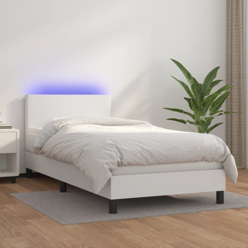 Boxspringbett mit Matratze & LED Weiß 80x200 cm Kunstleder