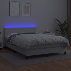 Boxspringbett mit Matratze & LED Weiß 140x190 cm Kunstleder