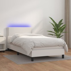 Boxspringbett mit Matratze & LED Weiß 90x200 cm Kunstleder