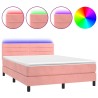 Boxspringbett mit Matratze & LED Rosa 140x190 cm Samt