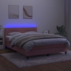 Boxspringbett mit Matratze & LED Rosa 140x190 cm Samt