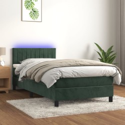 Boxspringbett mit Matratze & LED Dunkelgrün 90x190 cm Samt