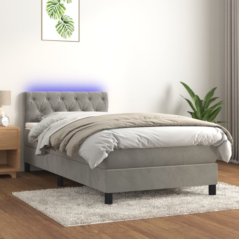 Boxspringbett mit Matratze & LED Hellgrau 80x200 cm Samt