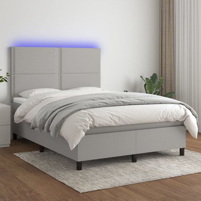 Boxspringbett mit Matratze & LED Hellgrau 140x200 cm Stoff