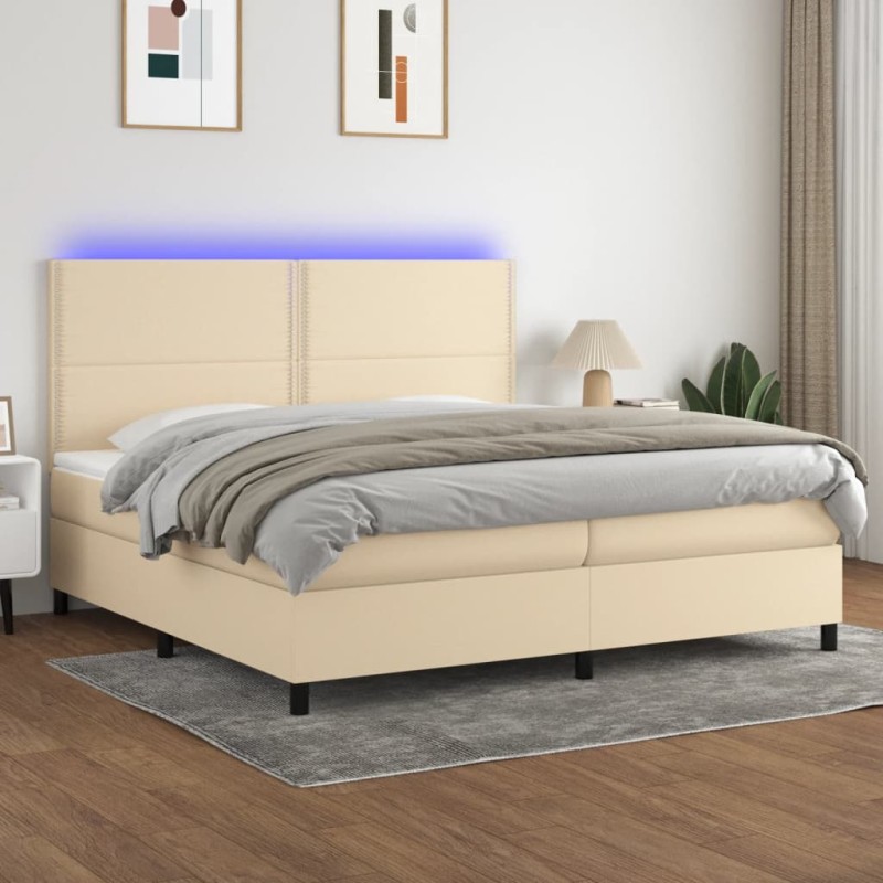 Boxspringbett mit Matratze & LED Creme 200x200 cm Stoff