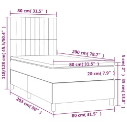 Boxspringbett mit Matratze & LED Creme 80x200 cm Stoff