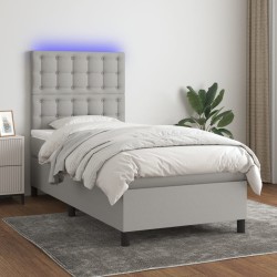 Boxspringbett mit Matratze & LED Hellgrau 100x200 cm Stoff